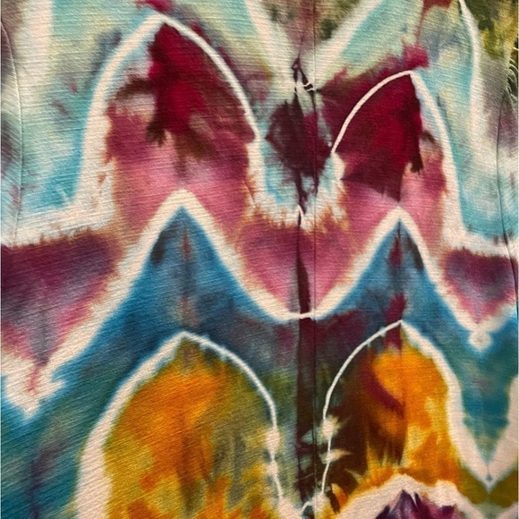 Fabulous hand tie dyed rayon rainbow duster short sleeves jewel tones funky M/L - Picture 9 of 11